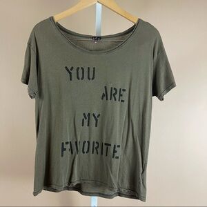 Aritzia Talula XS You Are My Favorite Olive Green Oversized Graphic Flowy Shirt
